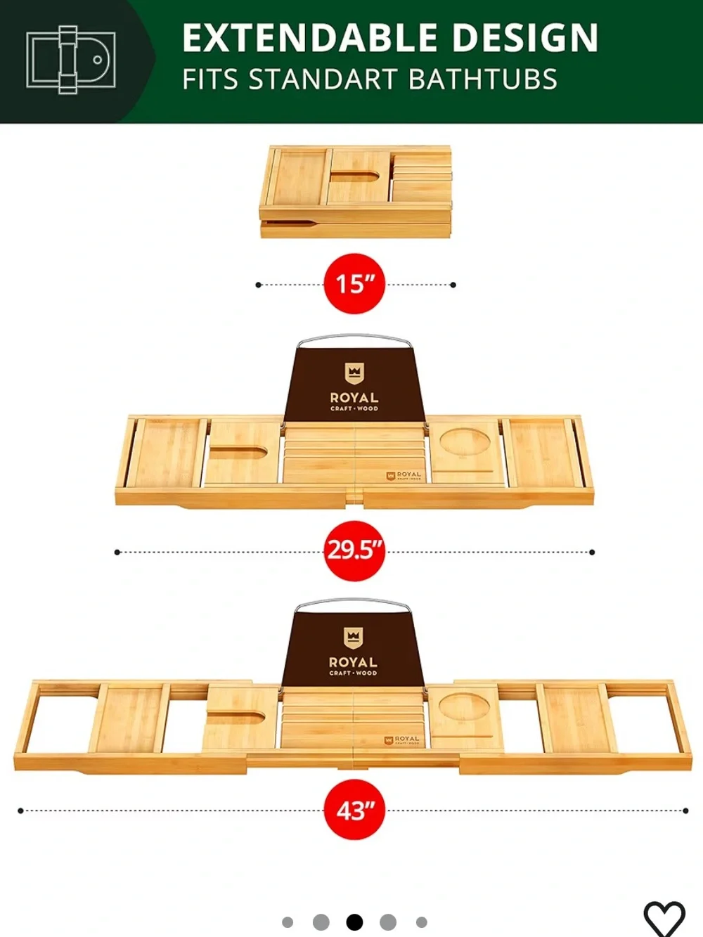 Royal Craft Wood Premium Foldable Bath Tray Caddy- Natural Wood NWOT